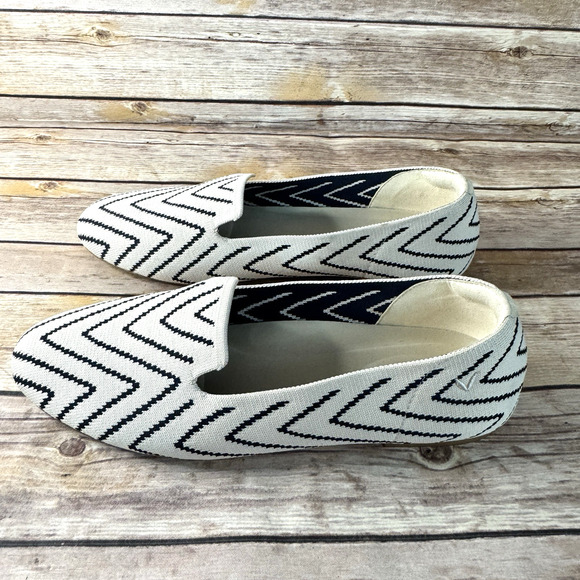 Vivaia Womens Ivory & Navy Blue Chevron Pattern Audrey Flat Loafer Shoes 9-9.5 - Picture 4 of 10